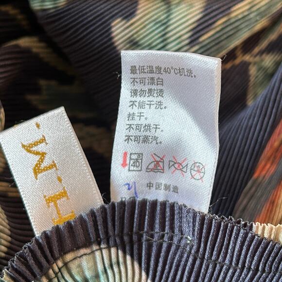 HMYT He Mei Ya Te Top Large Black Floral Orient Pleated Glam Elegant Chic Unique - Picture 11 of 12